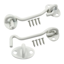 Zorveiio 2Pcs 4 Inch White Privacy Hook and Eye Latch,Stainless Steel Barn Door Eye Latch Hook Lock with Mounting Screws,Cabin Hook Eye Latch for Gate Door Swivel Window