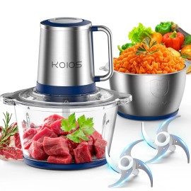KOIOS Electric Food Chopper 2*8 Cup Food Processor Stainless Steel Mincer for Kitchen