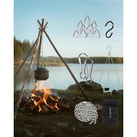 Campfire Tripod,Portable Triangle Grill Camping Tripod for Cooking Fire Pit Tripod Kit for Backpacking，Camping,Hiking,Fishing,wilderness Survival,Outdoor