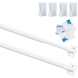 Venwemong 2Pcs Net Curtain Rods Extendable Curtain Rod with 6Pcs Plastic Sticky End Window Hook for Home BathroomWindows(30-50CM/12-19Inch,White)