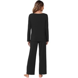 WiWi Pajamas Set for Women Long Sleeve Sleepwear with Pants Lounge Pjs with Pockets Viscose from Bamboo S-XXL, Black, Large