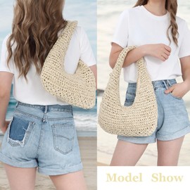 EVEOUT Women Straw Tote Bag Summer Woven Beach Bag Boho Raffia Shoulder Bag for Work Holiday