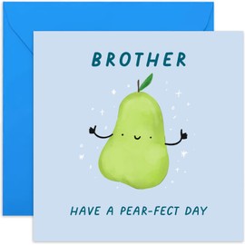 Old English Co. Funny Pear Birthday Card for Him - Brother Birthday Card - 'Have a Pear-fect Day' Congratulations Card for Men Women Him Her - Humorous Well Done Card | Blank Inside Envelope