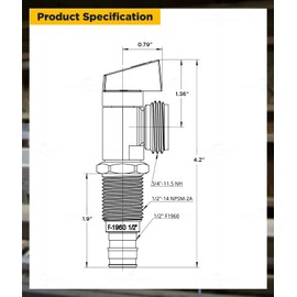 Highcraft 540G Washing Machine Replacement Valve Inlet x 3/4’’ MHT Outlet Brass Red-for Hot Water Supply, 1/2’’ Expansion PEX