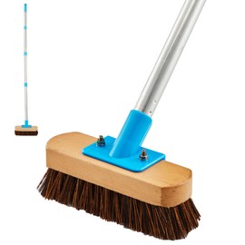 YONILL Heavy Duty Deck Brush with Long Handle - 60" Floor Scrub Brush with Stiff Natural Palmyra Bristles, Outdoor Scrubber Brushes for Cleaning Rough Surface, Concrete Floor, Patio, Garden, Sidewalk