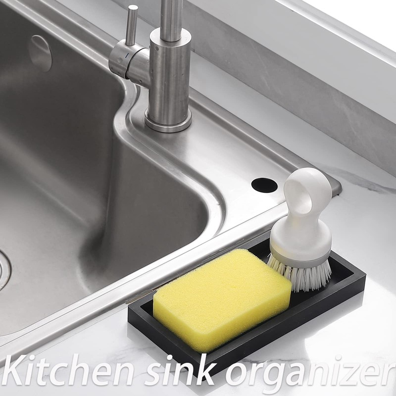 Small Silicone Bathroom Vanity Tray Rectangle Soap and Sponge Holder