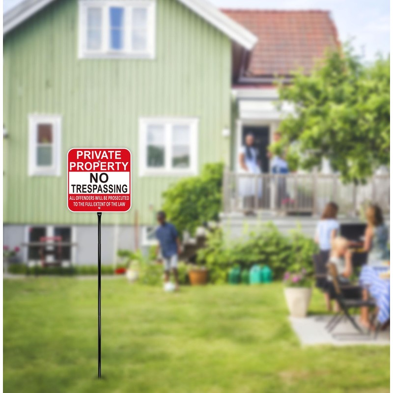 Private Property No Trespassing Sign with 54 Inch Black Metal