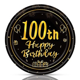 Decoraciones de cumpleaños número 100 para hombres y mujeres, 50 platos de papel de 7 pulgadas, 100 cumpleaños, vajilla de fiesta de 100 años de edad, platos de postre para pasteles, ensalada, frutas