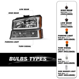 SOCKIR 4pcs w/LED DRL for 2003-2006 Chevy Silverado/Avalanche Headlight Assembly 1500 2500 HD 3500 07 Classic Model Smoked Lens Amber Reflector with Bulbs