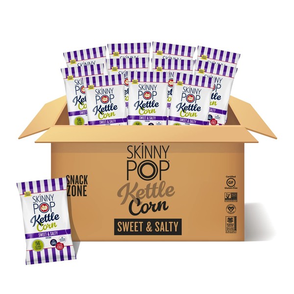 SkinnyPop Sweet & Salty Kettle Popcorn, 12ct, 1.9oz Individual Snack Size Bags, Skinny Pop, Healthy Popcorn Snacks, Gluten Free