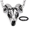 GUNGNEER Stainless Steel Ram Skull Pendant Necklace Cool Satanic Devil