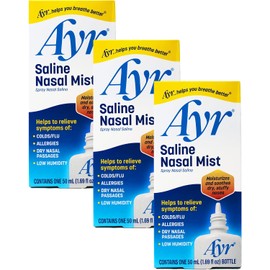 Ayr Saline Nasal Mist Spray 50 mL – Non Medicated Nasal Moisturizer for Dry Nasal Passages Cold and Allergy Relief (Pack of 3)