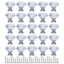 YourGift 25 Pack Drawer Knobs Diamond Shaped Crystal Glass 30mm Cabinet Knobs Pull Handles (30 mm, 25 Pack, Silver)