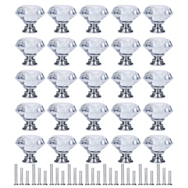 YourGift 25 Pack Drawer Knobs Diamond Shaped Crystal Glass 30mm Cabinet Knobs Pull Handles (30 mm, 25 Pack, Silver)