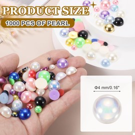 sourcing map 1000Pcs Half Pearl for Crafts, 4mm Plastic Half Flatback Imitation Pearls Cabochon Loose Beads Rhinestone for DIY Crafts Clothing Tumbler Shoes Embellishment Nail (Beige AB)