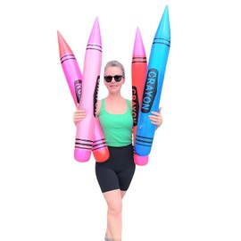 Zugar Land Huge 42" Colorful Inflatable Crayons (Set of 4 Colors) Jumbo-Sized Blow-Up Inflate Decoration Giant Prop For Birthday Party (12 Pack - 4 Colors)