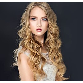 180g BOMBSHELL HAIR EXTENSIONS 24" 5 Clips Curly One Piece Half Head Clip On Hair Extensions Wig(M23 HIGHLIGHTS BROWN WITH BLONDE)