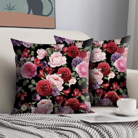 Hoisy Floral Cushion Covers 45cm x 45cm Furry Cushion Covers 18X18 Square Decorative Throw Pillow Cover For Sofa Living Room Bedroom
