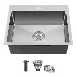 MENATT 23-inch Single Hole Single Bowl Kitchen Sink Drop in, 18 Gauge 304 Stainless Steel Handmade Topmount/Drop In Kitchen Sinks with 9" Deep Bowl Sink, Brushed