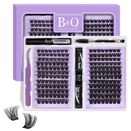 B&Q Lash Extension Kit Cluster Lashes B&Q 192 PCS Eyelash Extension Kit D Curl Wispy Individual Lash Clusters Kit DIY Lash Extension Kit with Lash Glue and Remover Applications (B05+B06, Kit)