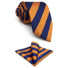 SHLAX&WING New Blue Orange Striped Neckties for Men Tie Set Business Long Skinny