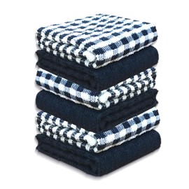 A & B TRADERS 100% Cotton Terry Tea Towels Packs (Sets of 2, 3, 6, 12 or 15) Egyptian Mono Check Superdry Soft Professional Hotel Quality Kitchen Dish Cloth (Black, 6)