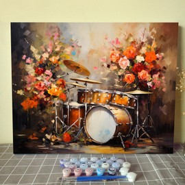 Aihonmin Drum kit Paint by Numbers for Adults and Children,Flowers DIY Acrylic Watercolor Painting by Numbers for Kids Beginners Abstract Painting Craft On Canvas Home Decor(Without Frame)