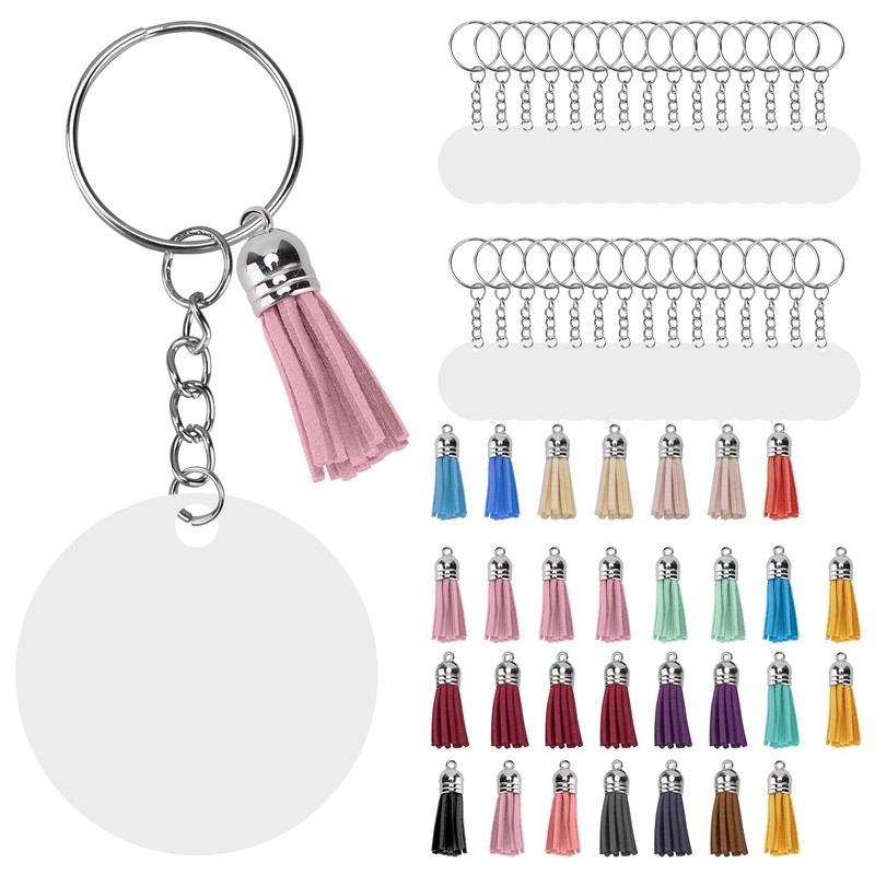 30Set DIY HandPainted Acrylic Keychain Blanks Circles Keychain Tassel Set