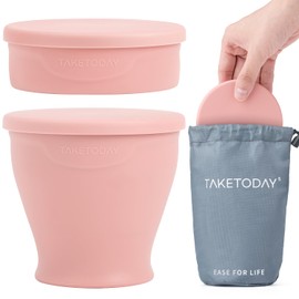 TakeToday Collapsible Travel Cup - Silicone Foldable Water Cup, BPA-Free with Lid & Waterproof Bag - Drinking Cup Set for Camping, Outdoors & International Travel（8 Oz, Lowcountry Peach）