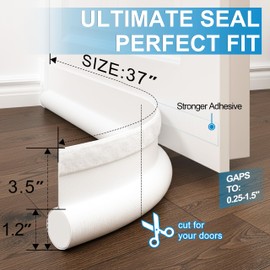 HIZH Draft ExcluderDoors,Door Draft Stopper Bottom One Sided Door Draft Blocker,37'' Cutable Under Door Draft Blocker Insulator Door Seal Weather Stripping Front Doors,White,White 1 Pack