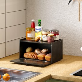 Trironsun Bamboo Bread Box for Kitchen Counter Farmhouse Bread Storage Container Large Capacity Bread Storage Bin Bread Holder (Antique Back)