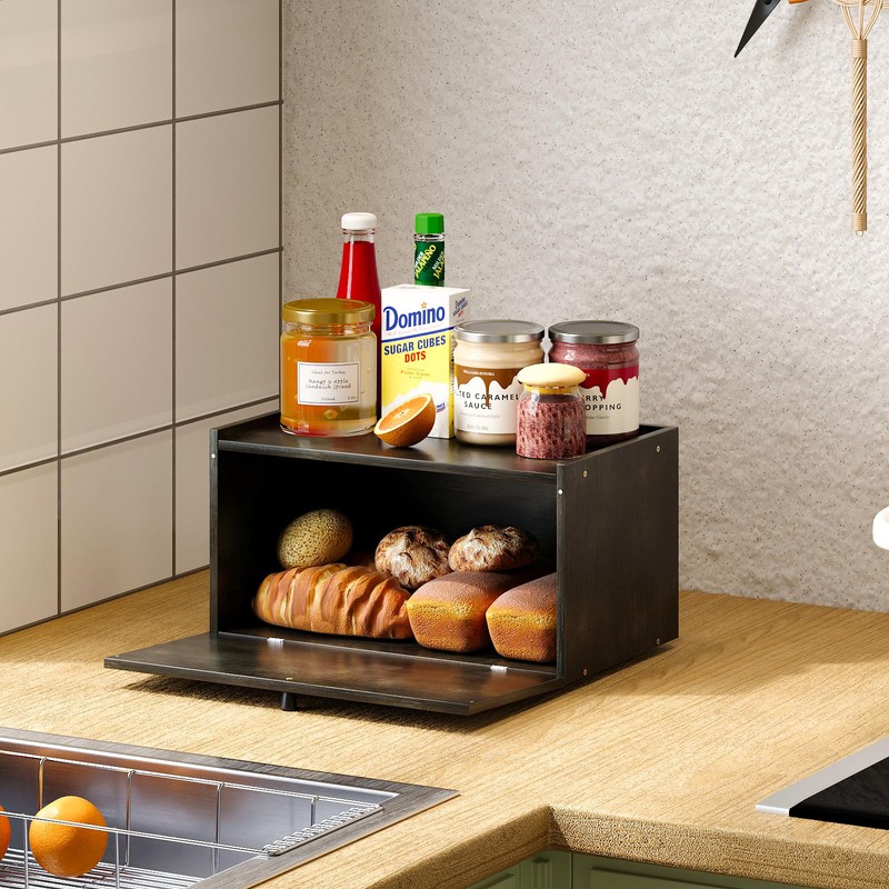 Trironsun Bamboo Bread Box for Kitchen Counter Farmhouse Bread Storage