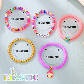 JEWEKY Easter Stackable Bracelets Set Gold Beaded Clay Bunny Stretch Bracelet Accessories for Women(A-Easter)