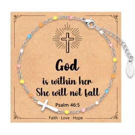 IKIATY Easter Basket Stuffers for Teens Girls, Cross Bracelet Christian Easter Gifts for Girls, First Communion Confirmation Baptism Gifts for Teenage Girls Goddaughter Granddaughter Niece