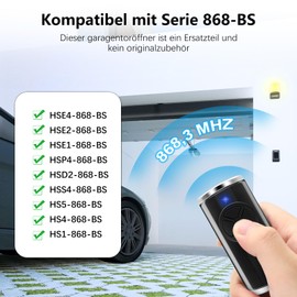 2Pack Garage Door Remote Compatible with Hormann, 868MHz Frequency Garage Door Opener replacement for Hormann HSE-4-868-BS, HSE2-868-BS, HS4-868-BS, HS1-868-BS, HSS4-868-BS, HSP4-868-BS, 4 Channels