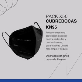 Pack de 50 Cubrebocas KN95 Negro | Variedad de Colores | Cubre Bocas Protección Alta Eficiencia | Face Mask Ajuste Cómodo y Seguro | Ideal para Uso Diario