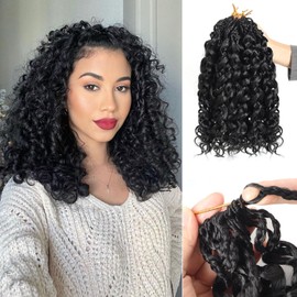 Datanala GoGo Curl Crochet Hair 10 Inch 8 Packs Pre twisted Curly Crochet Hair Pre looped Ocean Wave Water Wave Deep Twist Synthetic Braiding for Women (1B, 10inch/8packs)