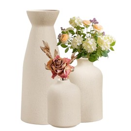 3PCS Jarrones de Cerámica,Pequeño Florero para Centro de Mesa,Jarrón Clásico,para La Decoración del Hogar Moderno,Mesa de la Boda,Fiesta,Escritorio,Sala de Estar,Dormitorio de Oficina (3, Beige)
