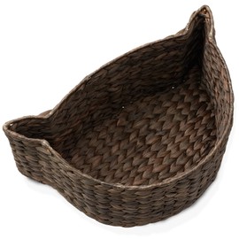 Casafield Cat Shaped Storage Basket - Espresso, Woven Water Hyacinth Pet Toy Organizer Bin