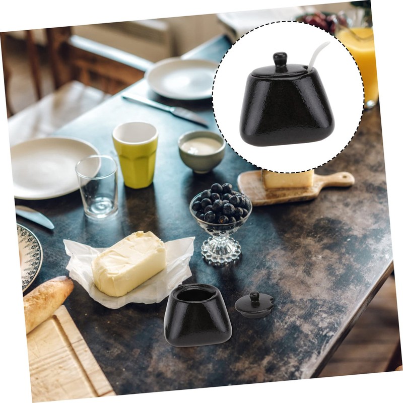 ABOOFAN Simple Ceramic Spice Jar with Lid and Spoon Practical
