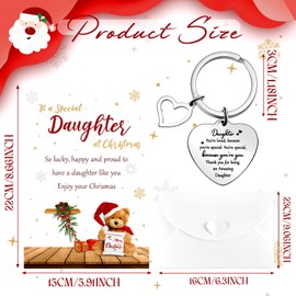 Yaomiao Daughter Christmas Card Keyring Gifts from Mum Dad with Envelopes Set Lovely Heart Daughter Keychain Xmas Festive Greetings Card for Gifts Decor Daughter Xmas