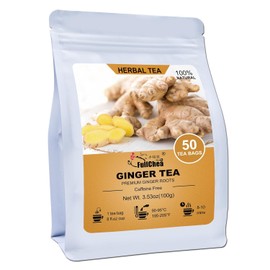 FullChea - Bolsitas de Té de Jengibre, 2g*50 Bolsitas - Bolsita de Té de Raíz de Jengibre Premium - Cálido & Picante - Sin GMO - Sin Cafeína - Apoya la Digestión & Aumenta la Inmunidad