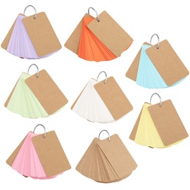 HEIHAK 8 Pack 400 Pcs Flash Cards, Multicolor Kraft Paper Revision Flash Cards, Blank Study Cards with Metal Binder Ring for Memory, Learning, Note, DIY (50 Sheets in 8 Colors per Set)