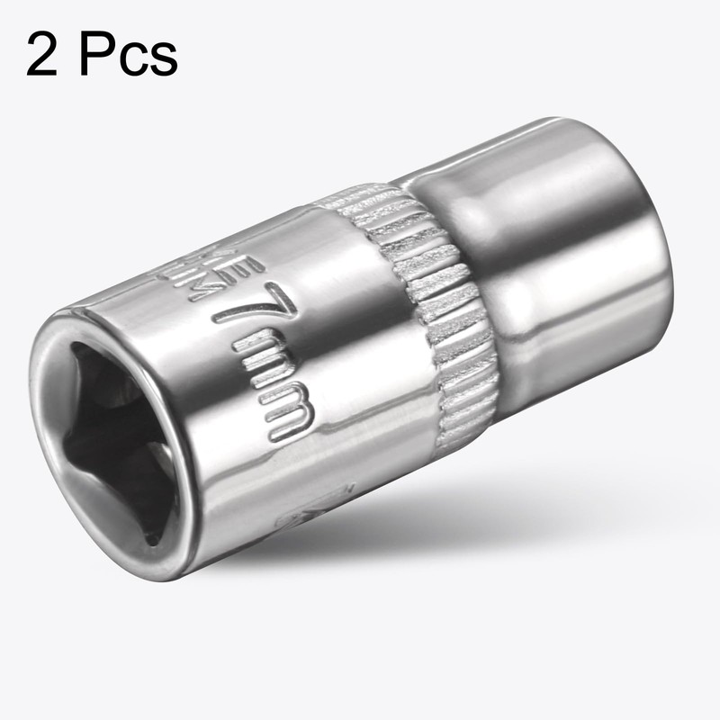 sourcing map 2pcs 12 Points Socket 1/4" Drive 7mm Metric