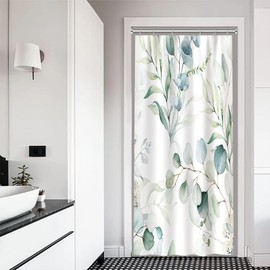 Uiiooazy Green Leaves Shower Curtain, Eucalyptus Leaf Plants Pattern, Bathtub Curtains, Anti-Mould, Waterproof, Polyester Fabric, Washable, Bathroom Curtain with Hooks, 90 x 180 cm