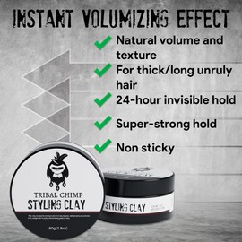 Tribal Chimp Tribal Chimp Styling Clay - Super Strong Hold Matte Clay for Straight, Curly, Colored, Thick Hair, Hair Clay for Men and Women, Citrus Scent, 80g