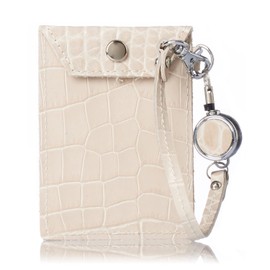 Questa è la Voice Pass Case with Reel, Made in Italy, Made of Cowhide Leather, Mother's Day, C.Beige