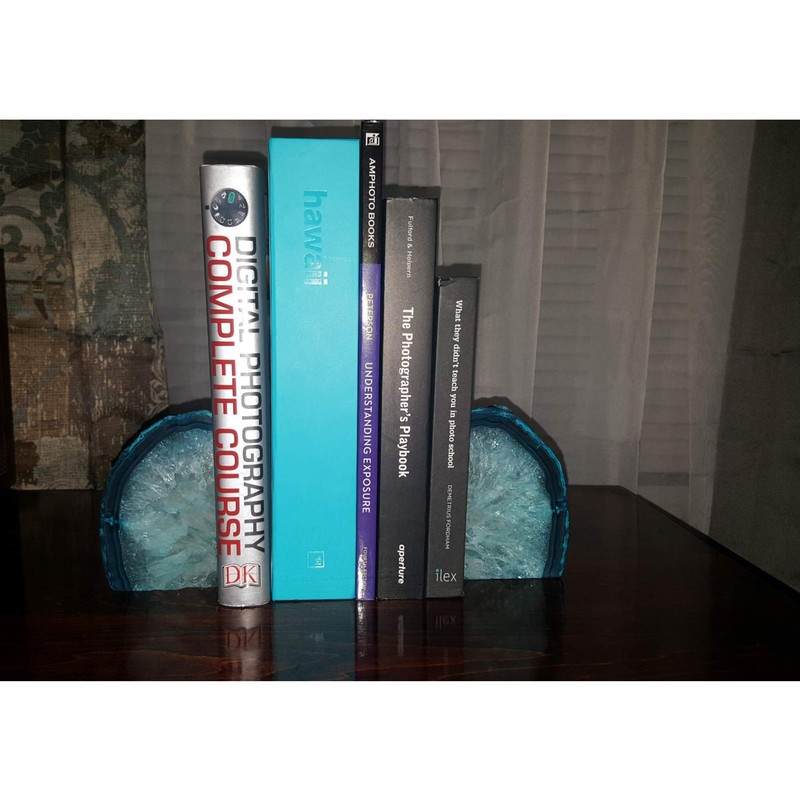AMOYSTONE Teal Agate Bookends, Large Decorative Crystal Stone Ends 4-6