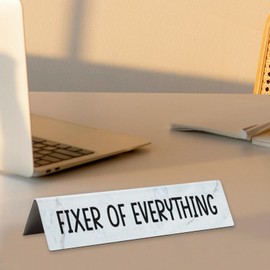 Stainless Steel Desk Plate “Fixer of Everything” Funny Work Sign for Admins, Problem Solvers, Workplace Gifts for Teams and Coworkers – Office Desk Name Plate VTP60