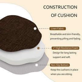 ELFJOY Windsor Chair Cushions 4 Pack Linen Seat Cushion for Kitchen Dining Chair Office Chair Pads with Non-Slip Backing 16.5"x15.5" Chair Cushion with Long Ties (Coffee)